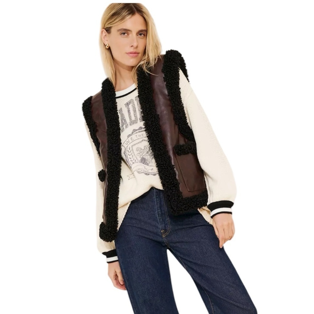 NWT WeWoreWhat Brown Black Reversible Fuzzy Relaxed‎ Vest, Size Small
